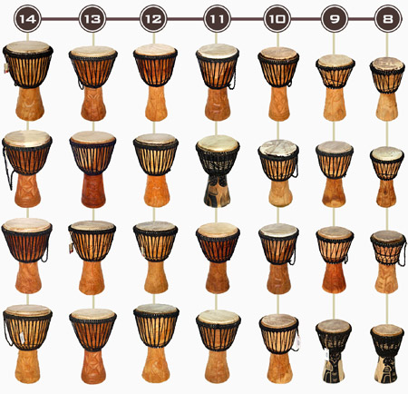 Djembe 14 cali, Djembe 13 cali, Djembe 12 cali, Djembe 11 cali, Djembe 10 cali, Djembe 9 cali, Djembe 8 cali